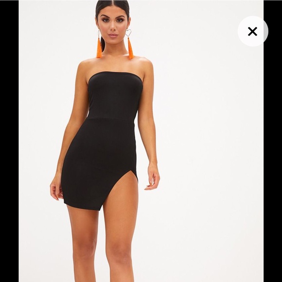 black strapless dress with split